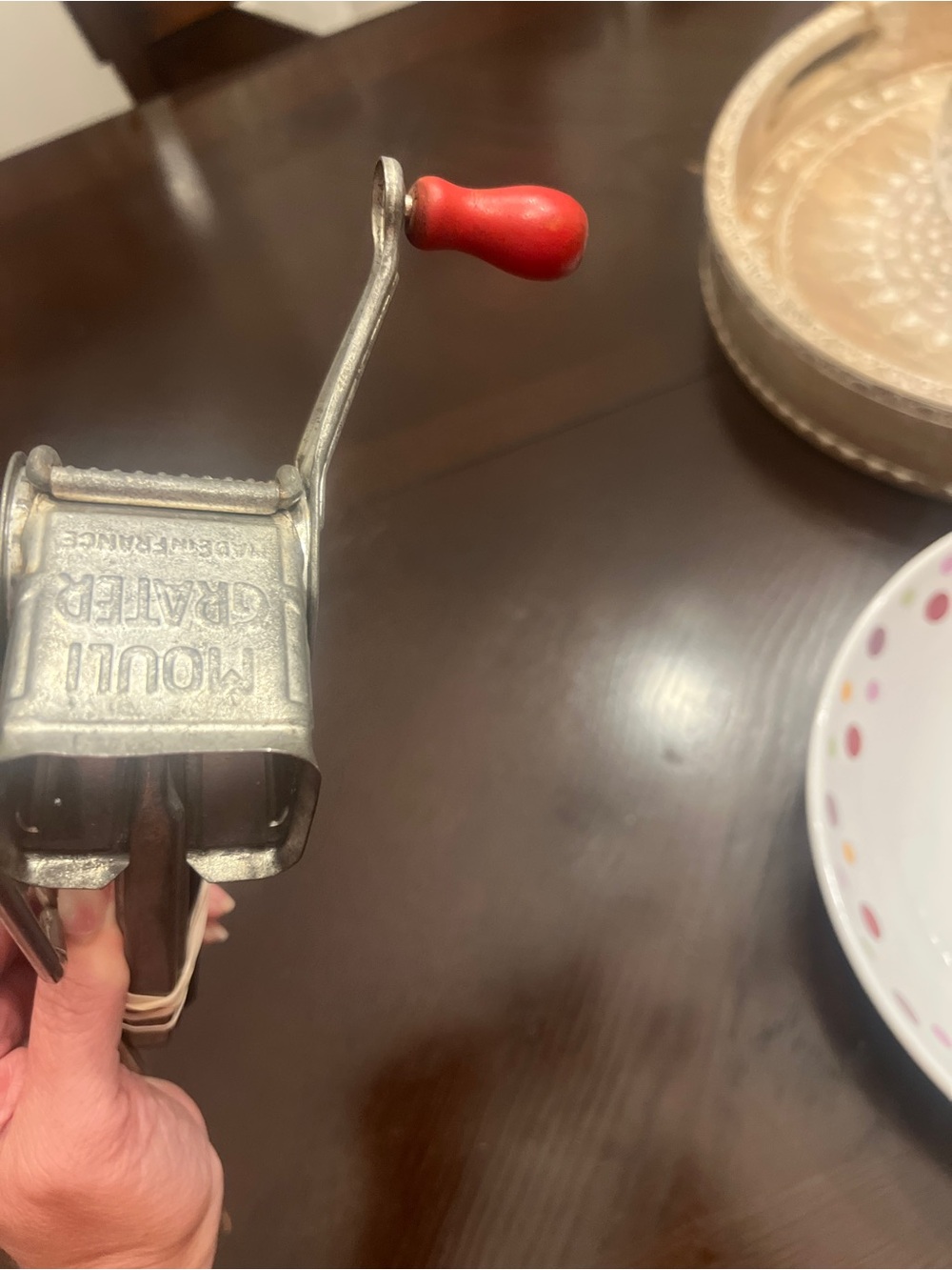 Mouli Grater Hand-Crank Cheese Grater with Red Handle